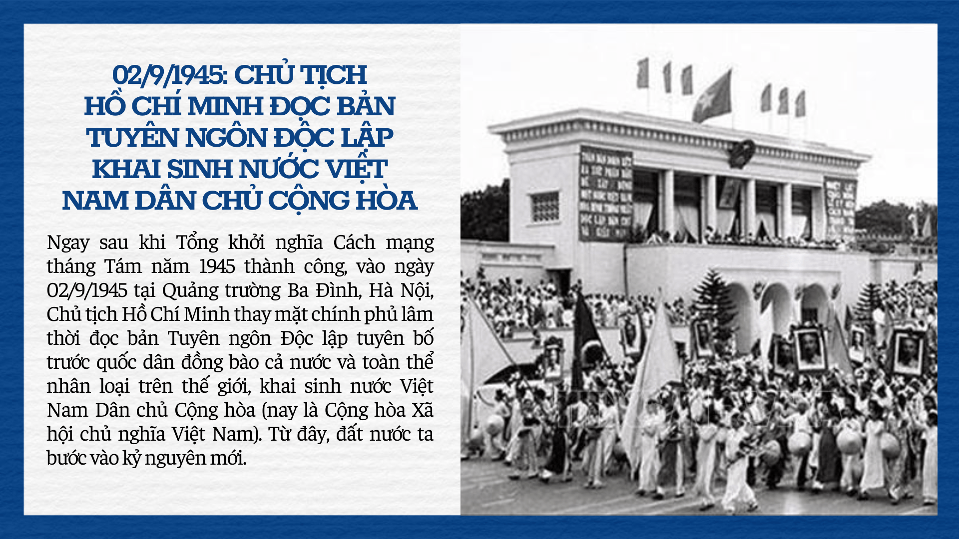 Chủ tịch Hồ Chí Minh đọc bản Tuyên ngôn Độc lập khai sinh nước Việt Nam Dân chủ Cộng hòa